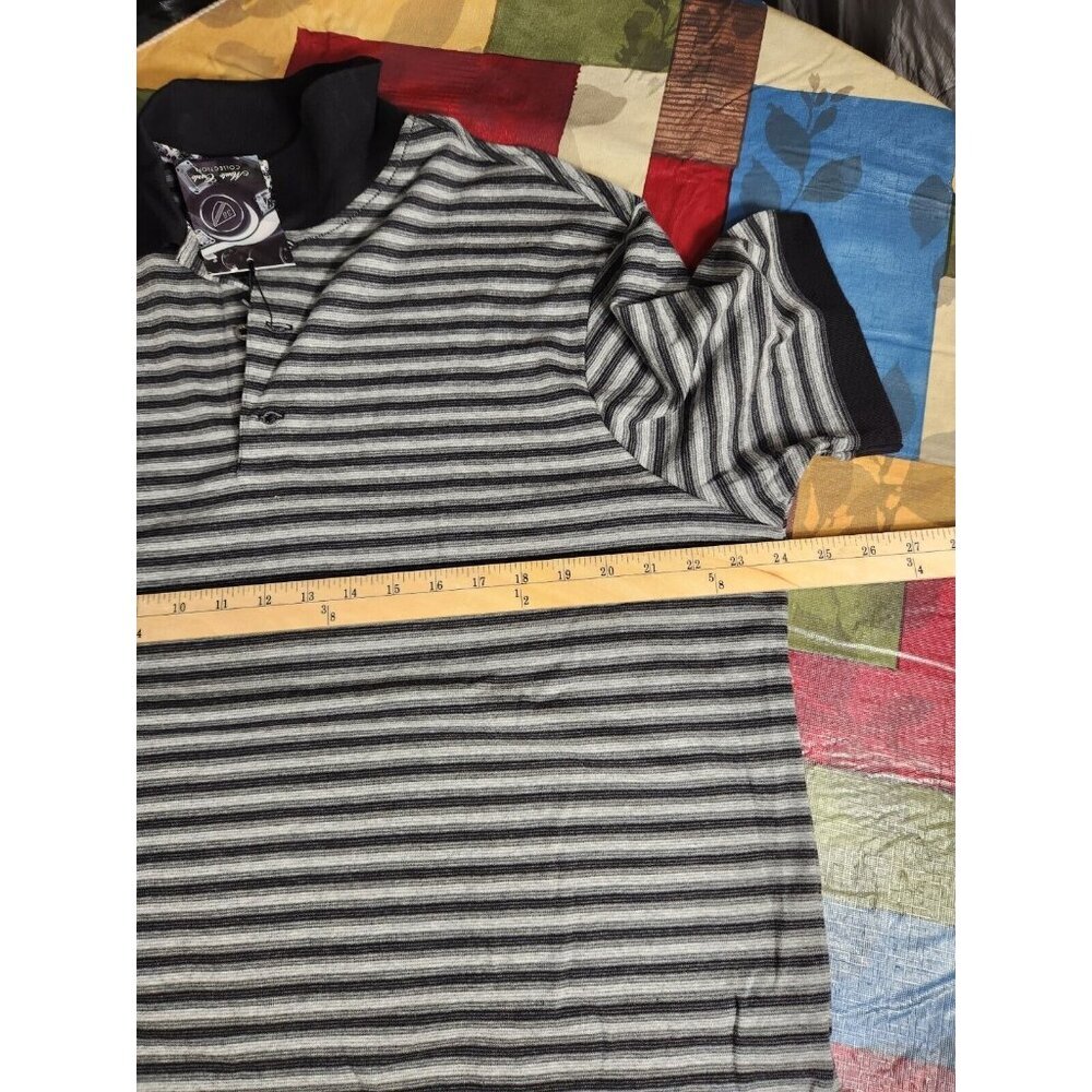 Cremieux Mens Size L Polo Shirt Black Gray Striped Monte Carlo 100% Cotton -25 - Picture 6 of 11